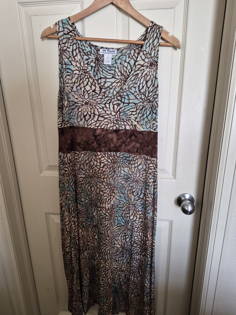 Size M VV River Brown & Aqua Patterned Sleeveless Maxi Dress